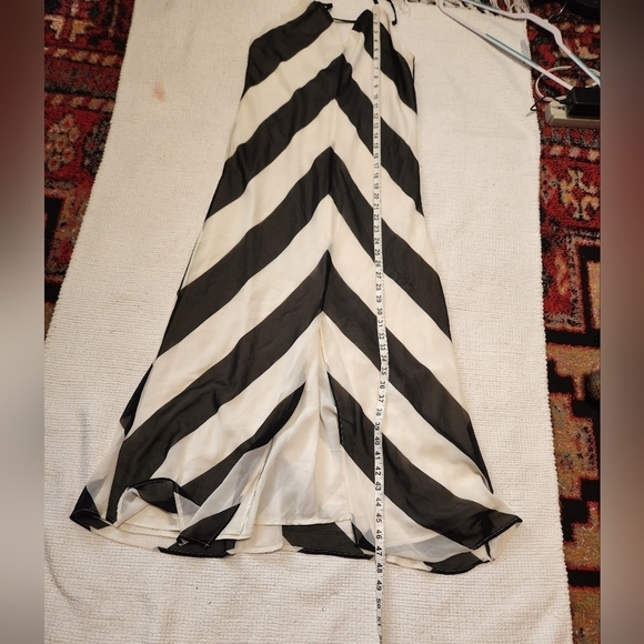 NWOT Christopher John Rogers Black White Striped maxi slip  dress sz 12 - Picture 10 of 11
